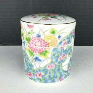 Laudel Floral Oriental Fine Bone China Large Round Deep Trinket Box Japan Made